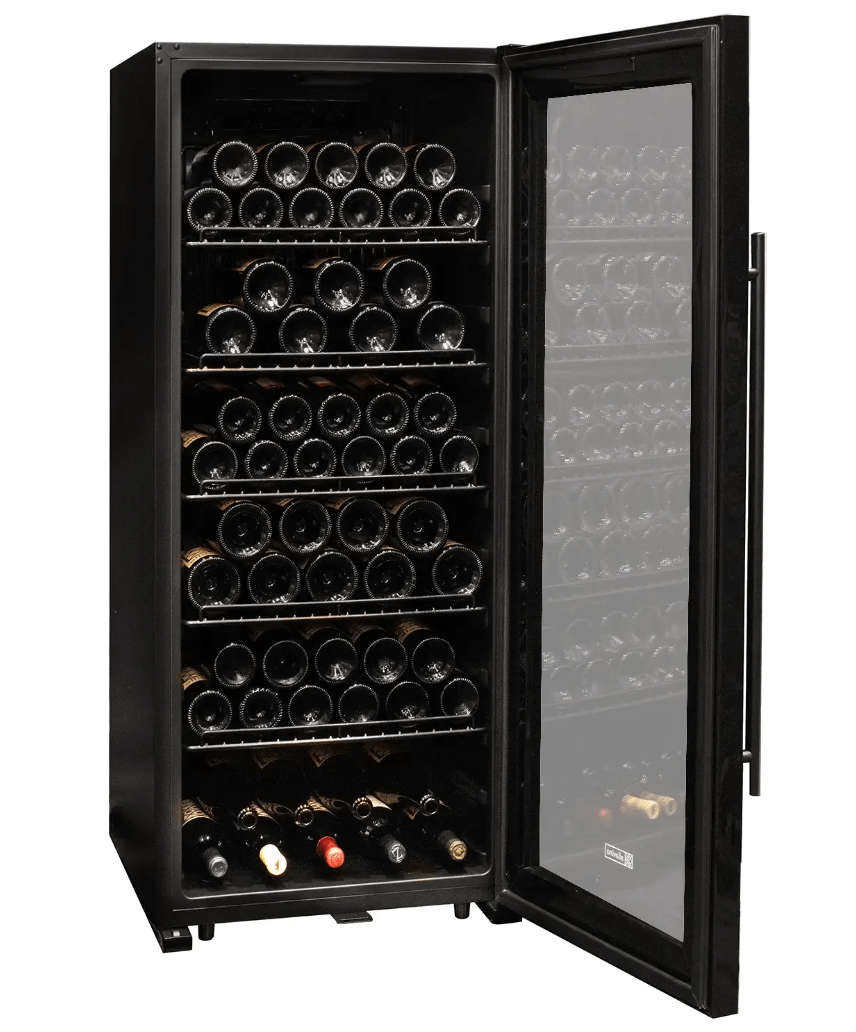Allavino Contemporary 102 Bottle Single Zone Freestanding Wine Refrigerator with Black Glass Door KWR102S-1BGR