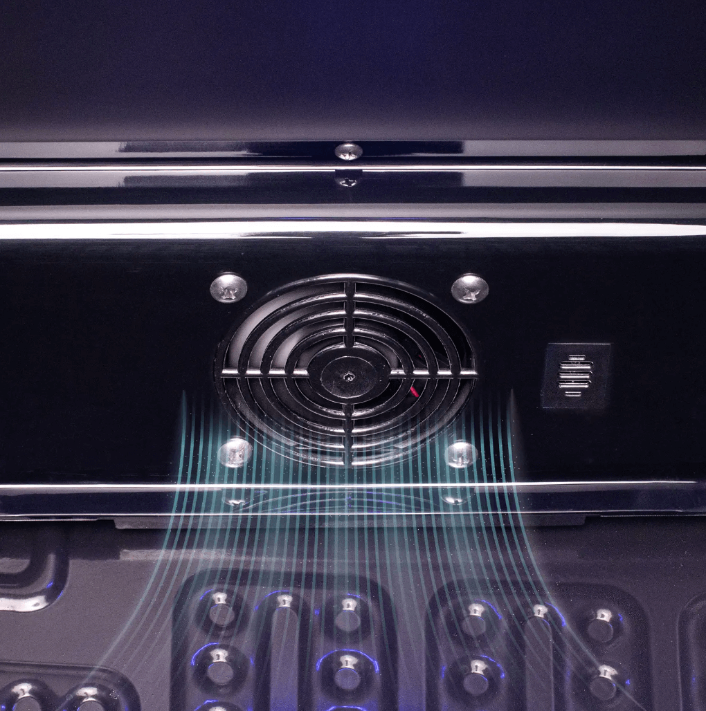 Allavino Contemporary 102 Bottle Single Zone Freestanding Wine Refrigerator with Black Glass Door KWR102S-1BGR image of interior lighting