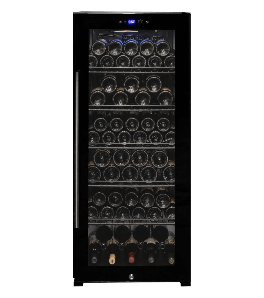 Allavino Contemporary 102 Bottle Single Zone Freestanding Wine Refrigerator with Black Glass Door KWR102S-1BGR