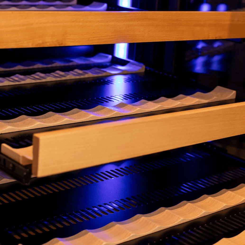 Allavino 119 Bottle 55" Tall Single Zone Stainless Steel Wine Refrigerator VSW11955S-1SL image of interior lighting