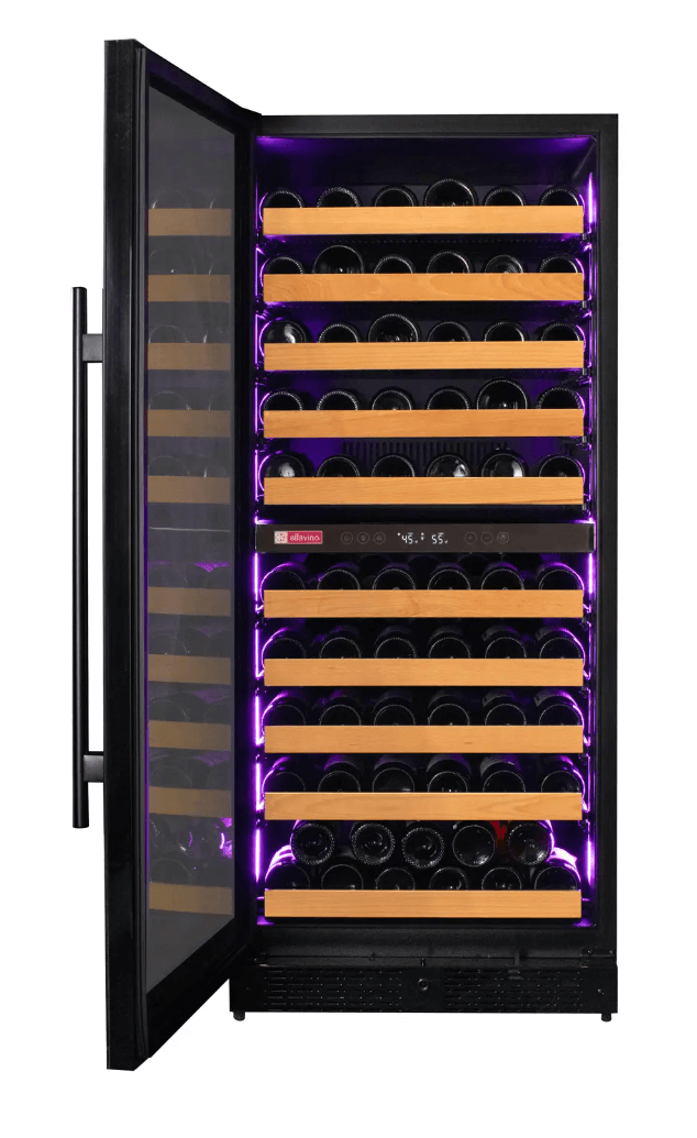 Allavino Reserva Series 119 Bottle 55" Tall Dual Zone Black Glass Wine Refrigerator VSW11955D-2BG