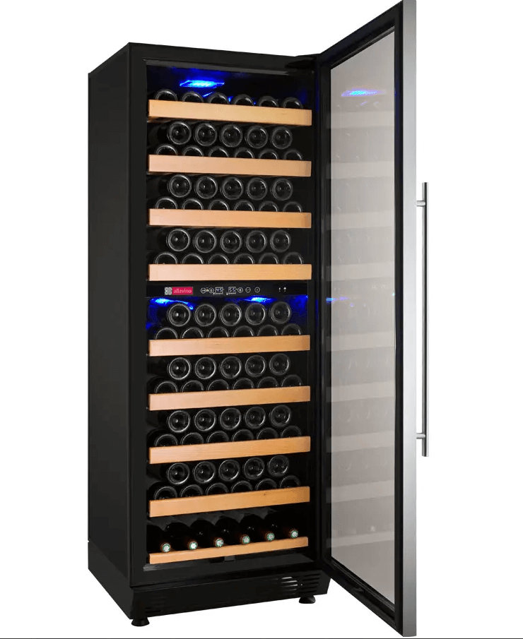 Allavino Vite Series 99 Bottle Dual Zone Freestanding Wine Cooler Refrigerator with Right Hinge Stainless Steel Door YHWR99-2SR20