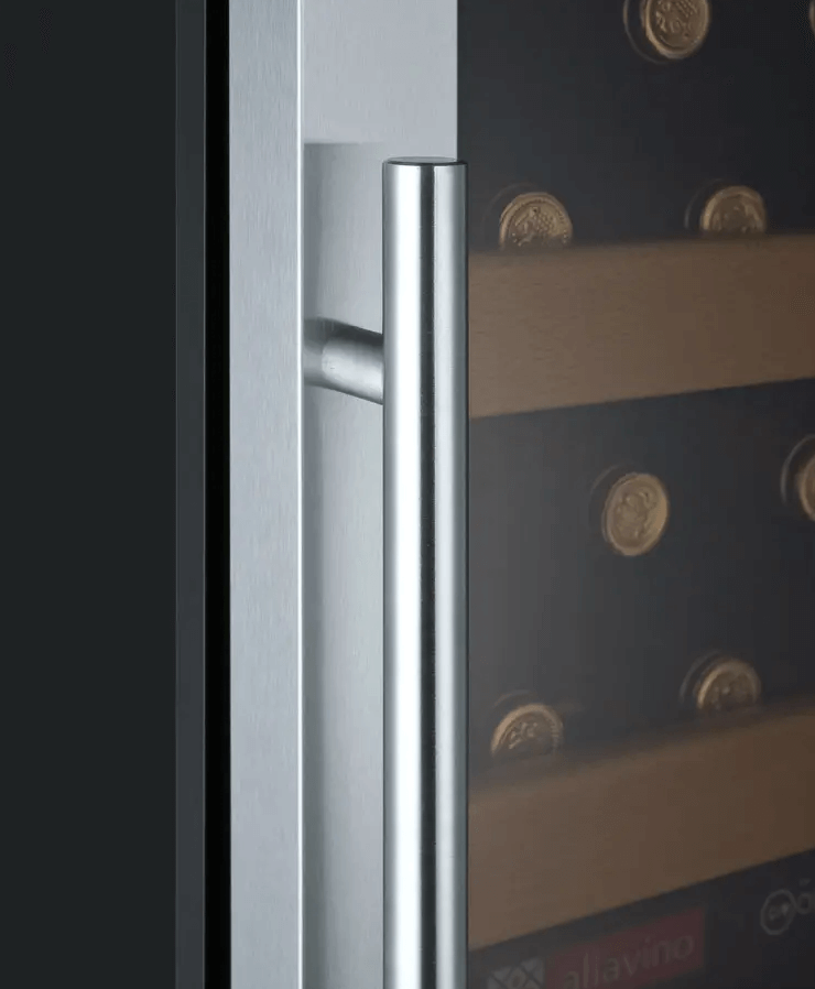 Allavino Vite Series 99 Bottle Dual Zone Freestanding Wine Cooler Refrigerator with Right Hinge Stainless Steel Door YHWR99-2SR20 image of handle