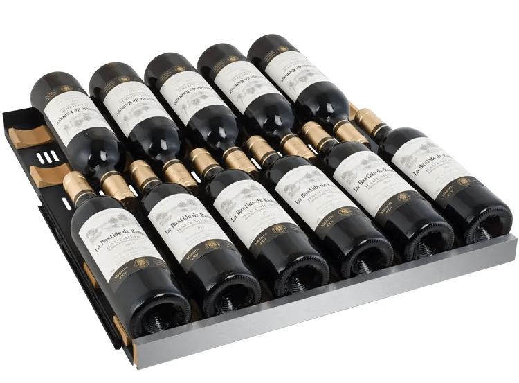 Allavino 24" Wide FlexCount II Tru-Vino 177 Bottle Single Zone Stainless Steel Wine Refrigerator VSWR177-1SL20 image of shelves with bottles