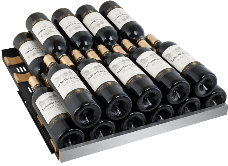 Allavino 24" Wide FlexCount II Tru-Vino 177 Bottle Single Zone Stainless Steel Wine Refrigerator VSWR177-1SL20 image of shelves with bottles