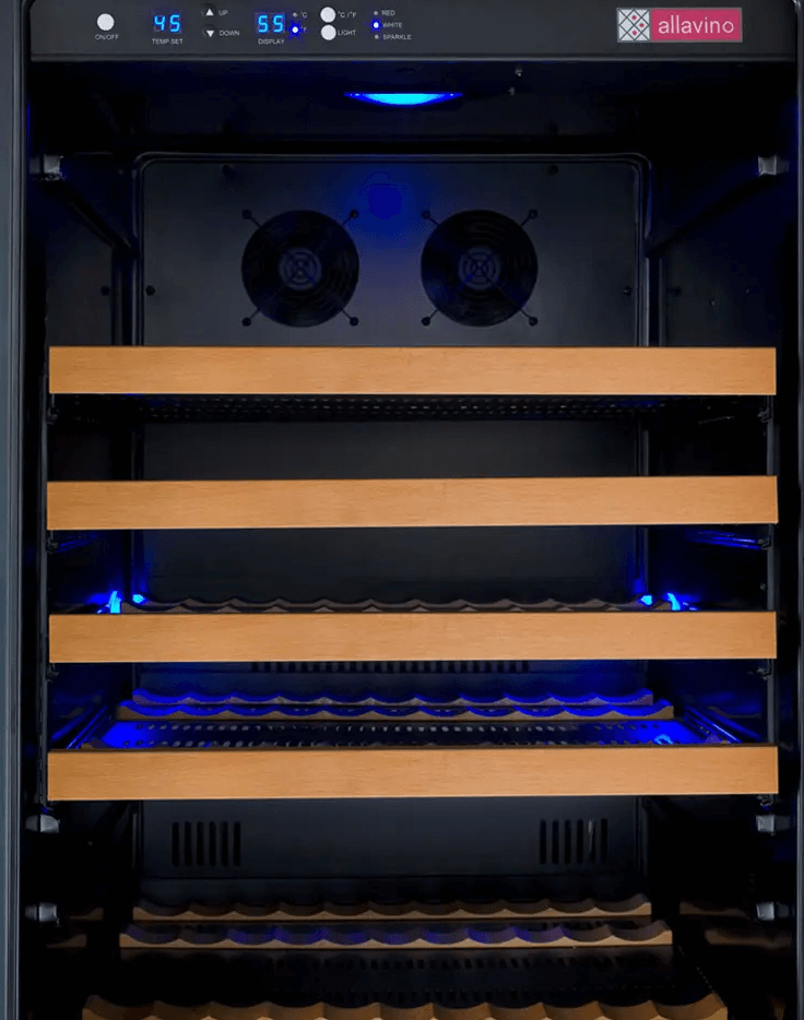 Allavino 24" Wide FlexCount II Tru-Vino 177 Bottle Single Zone Black Wine Refrigerator VSWR177-1BR20 image of interior lighting