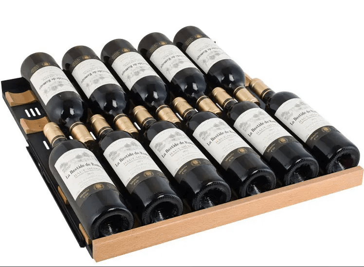 Allavino 24" Wide FlexCount II Tru-Vino 177 Bottle Single Zone Black Wine Refrigerator VSWR177-1BR20 image of shelf with bottles