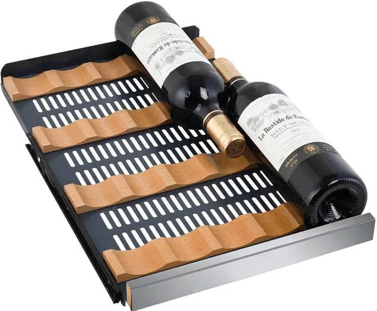 Allavino 15" Wide FlexCount II Tru-Vino 30 Bottle Single Zone Stainless Steel Wine Refrigerator VSWR30-1SR20 image of product shelving with wine bottles