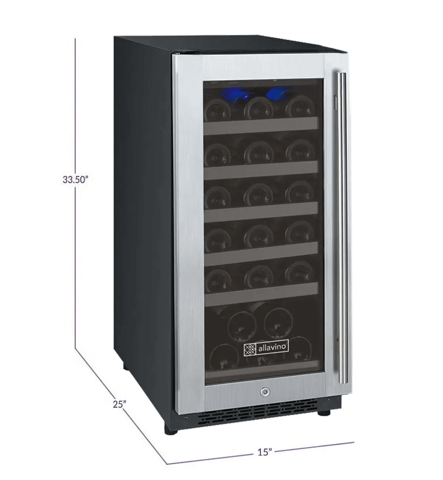 Allavino 15" Wide FlexCount II Tru-Vino 30 Bottle Single Zone Stainless Steel Wine Refrigerator VSWR30-1SR20