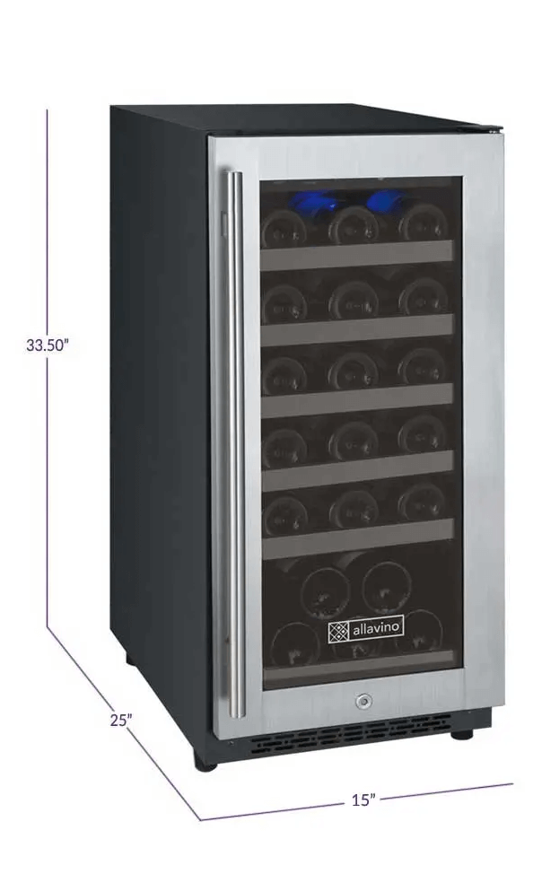 Allavino 15" Wide FlexCount II Tru-Vino 30 Bottle Single Zone Stainless Steel Wine Refrigerator VSWR30-1SR20