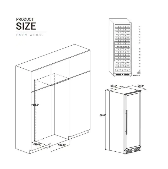Empava Dual Zone Wine Cooler 70 inch Tall Wine Fridge EMPV-WC08D