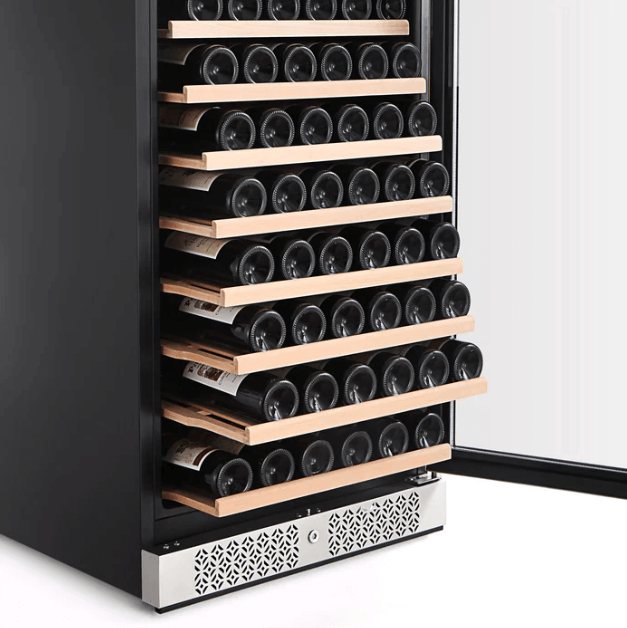 Empava Single Zone Wine Cooler 55 inch Tall Wine Fridge EMPV-WC05S with image of Beach wood shelves