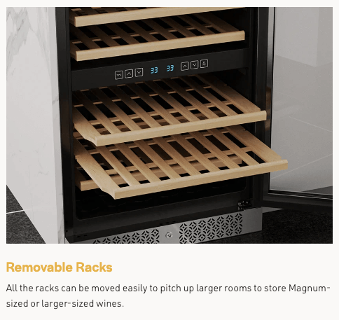 Empava Dual Zone Wine Cooler 24 inch Wide Wine & Beverage Cooler EMPV-WC04D with image of Beach wood shelves