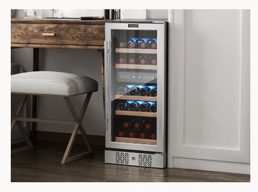 15 Inch Dual Zone Wine Cooler by Empava EMPV-WC02D with image of product built into cabinet