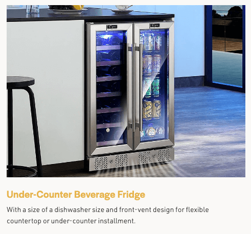 Dual Zone Wine and Beverage Cooler by Empava EMPV-BR03D with image of unit built into cabinet
