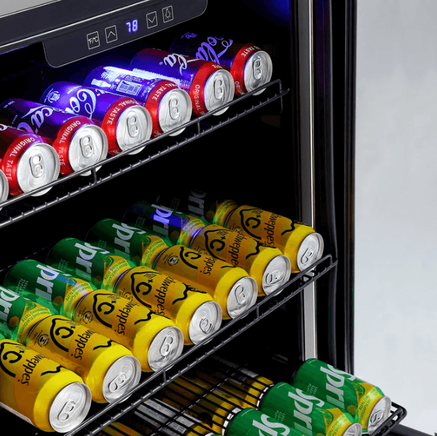 24 Inch Beverage Fridge by Empava EMPV-BR02S with image of cans on shelves