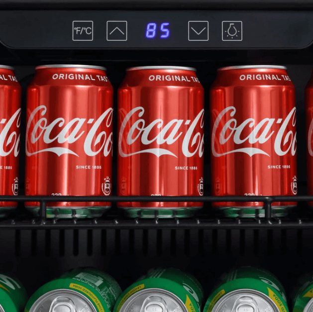 24 Inch Beverage Fridge by Empava EMPV-BR02S with image of cans on shelves