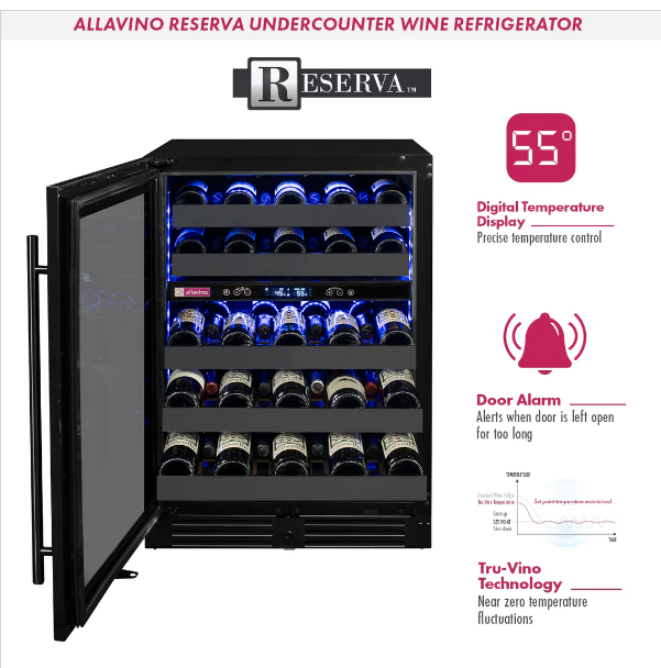 Allavino Reserva Series 50 Bottle Dual Zone Built-in Wine Cooler Refrigerator with Black Stainless Steel Door BDW5034D-2BSR