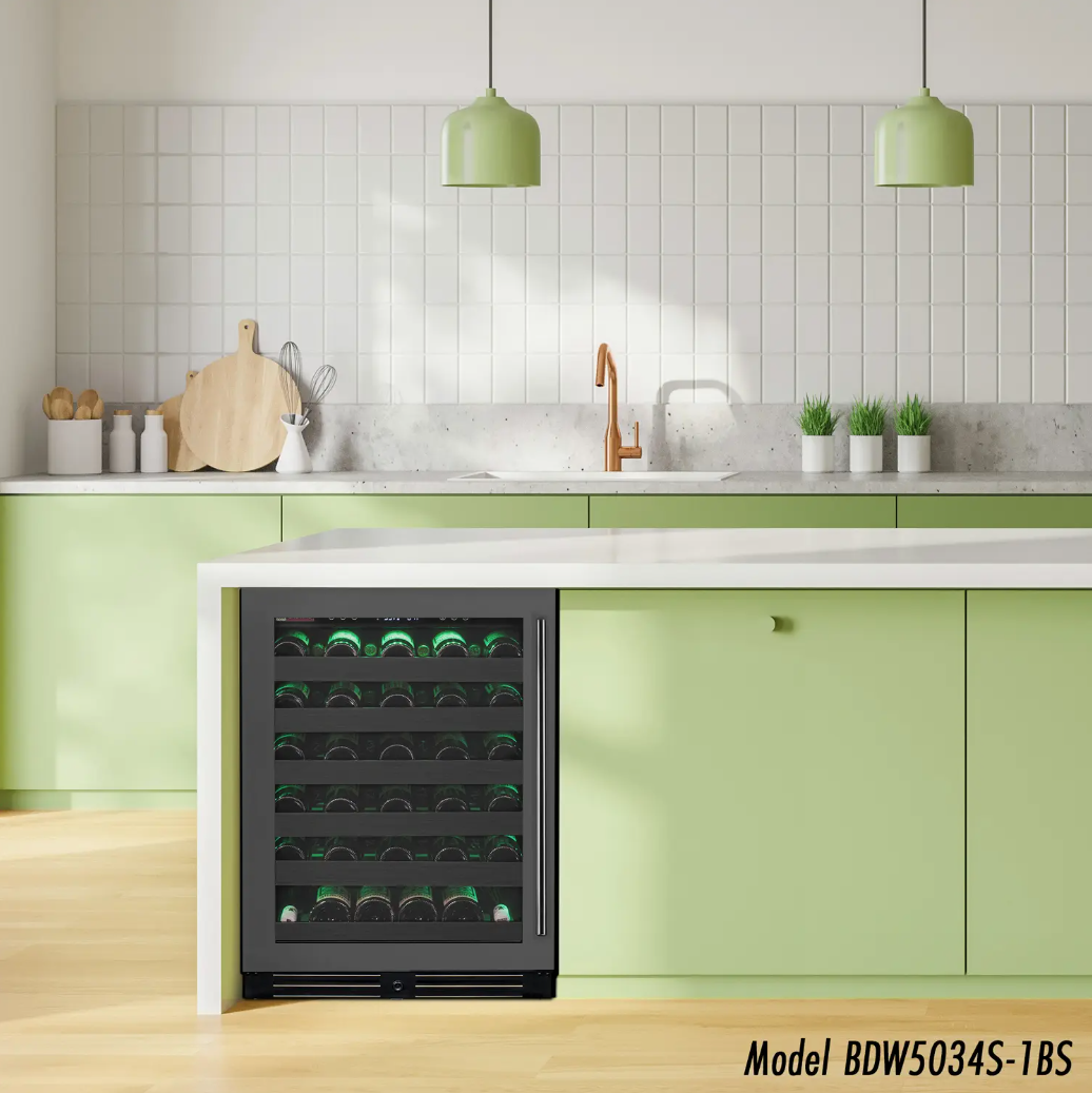 Allavino Reserva Series 50 Bottle Single Zone Built-in Wine Cooler Refrigerator with Black Stainless Door BDW5034S-1BSL
