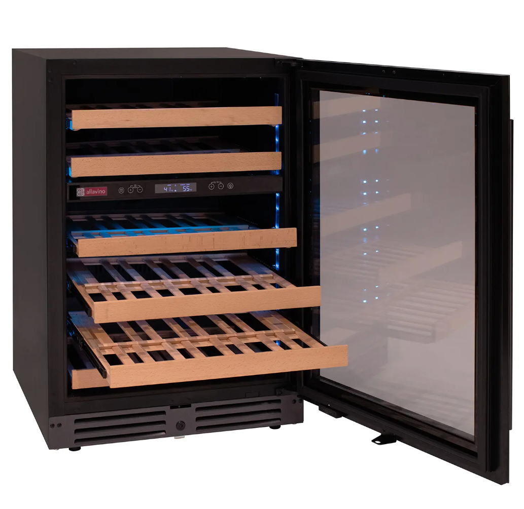 Allavino Reserva Series 50 Bottle Dual Zone Undercounter Wine Cooler Refrigerator with Black Glass Door BDW5034D-2BGL