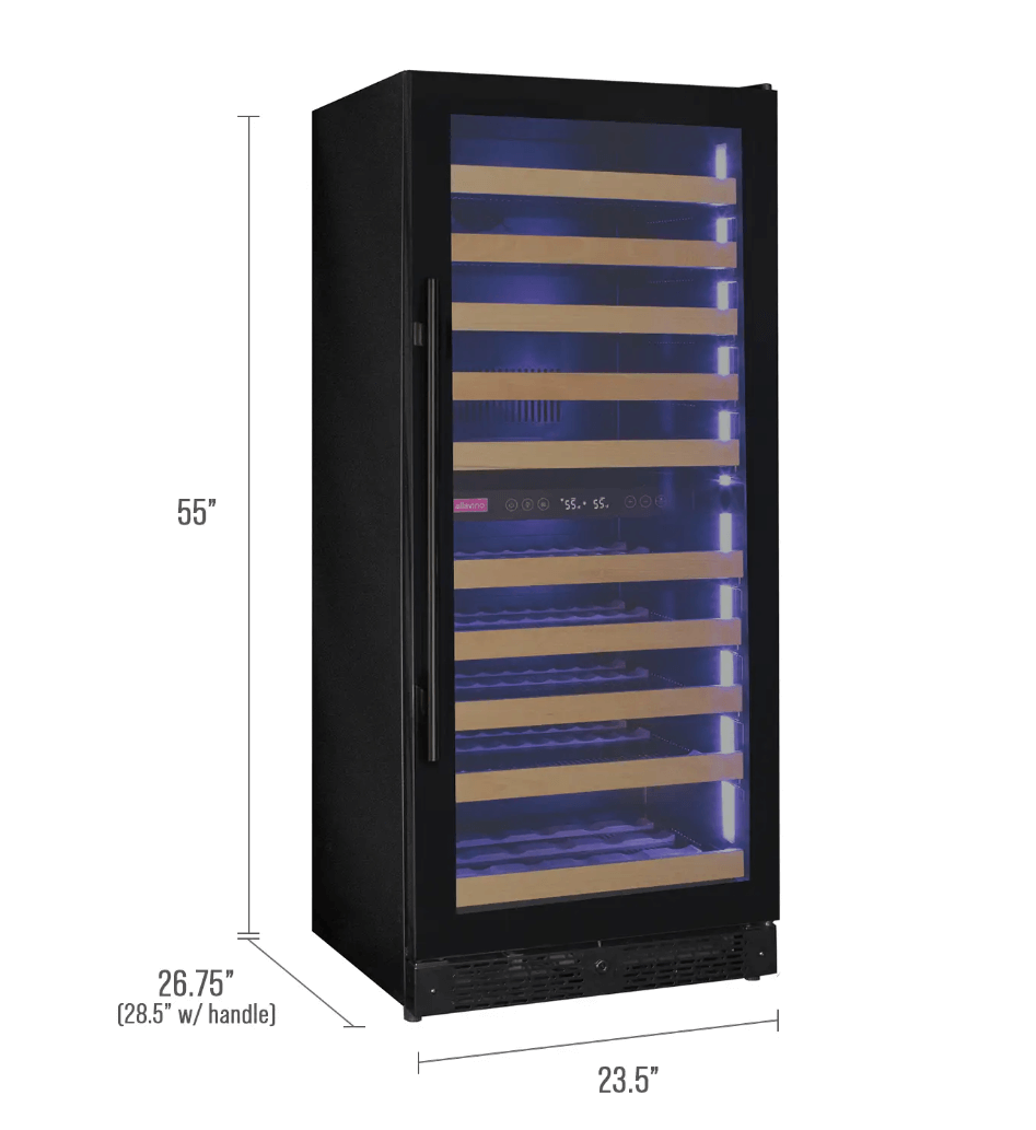 Allavino Reserva Series 119 Bottle 55" Tall Dual Zone Black Glass Wine Refrigerator VSW11955D-2BG