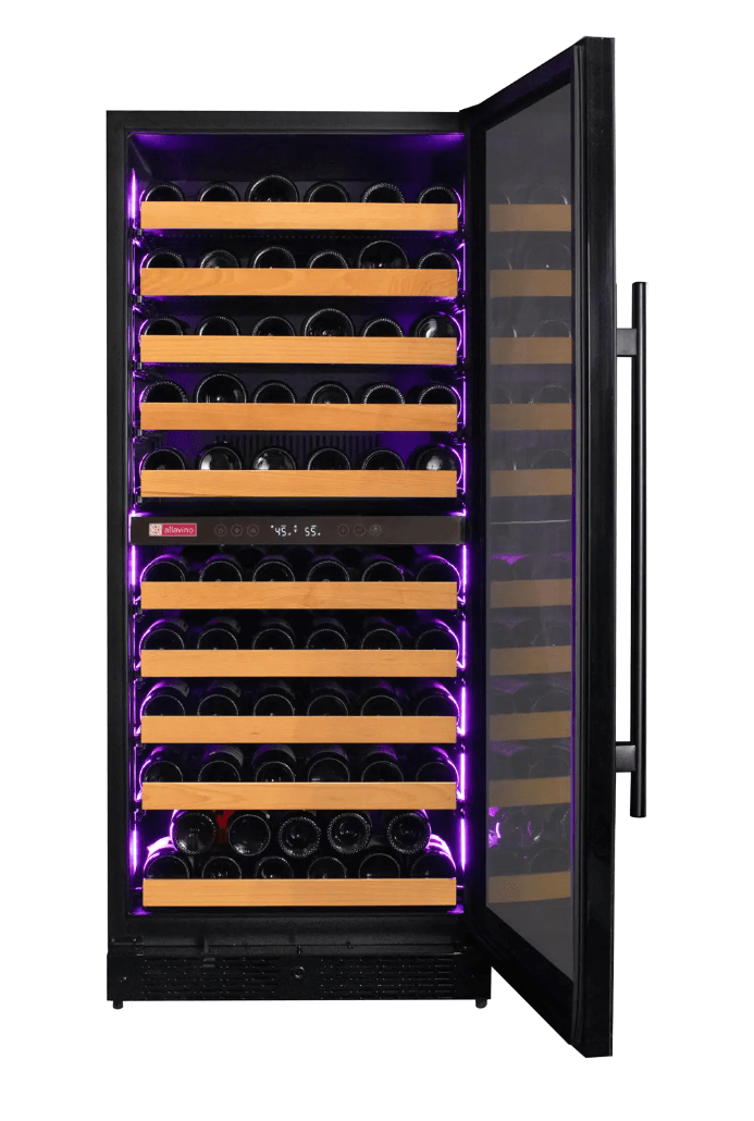 Allavino Reserva Series 119 Bottle 55" Tall Dual Zone Black Glass Wine Refrigerator VSW11955D-2BG