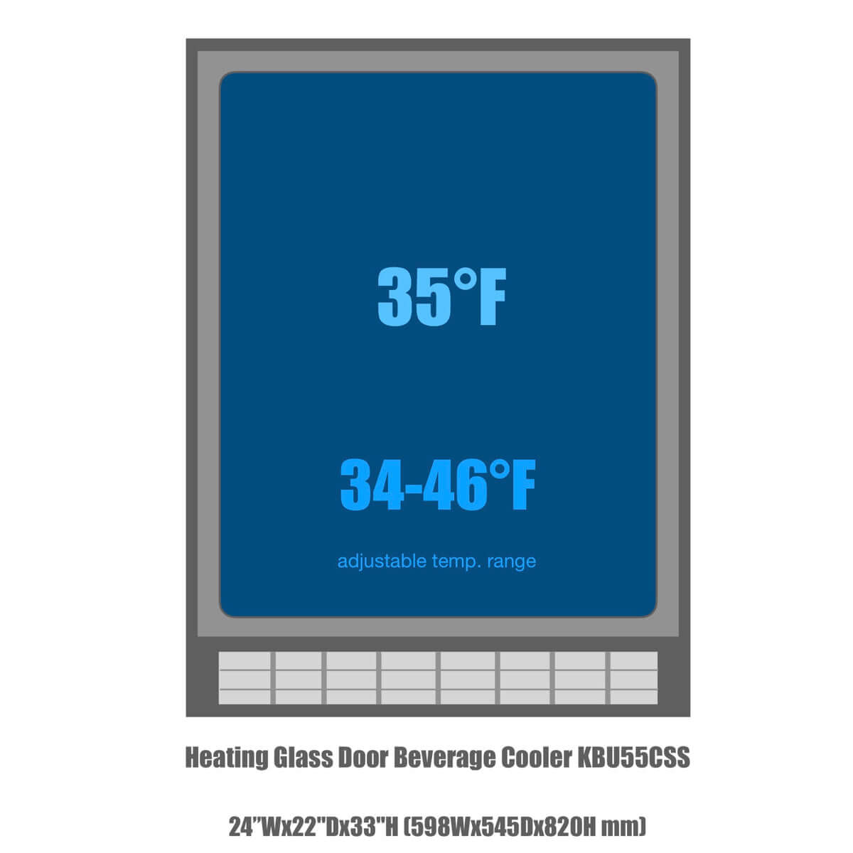 24 Inch Under Counter Beverage Cooler with Heating Glass Door KBU55M with image of temperature readout
