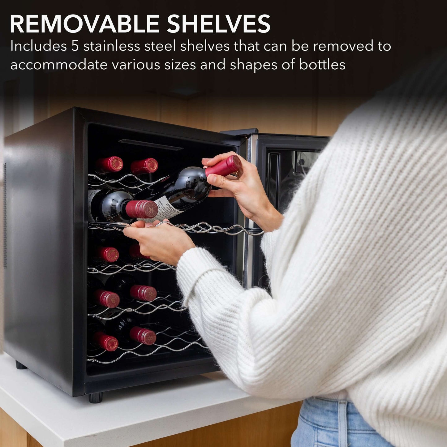 Whynter WC-201TD 20 Bottle Freestanding Thermoelectric Wine Cooler with Mirror Glass Door image of product description