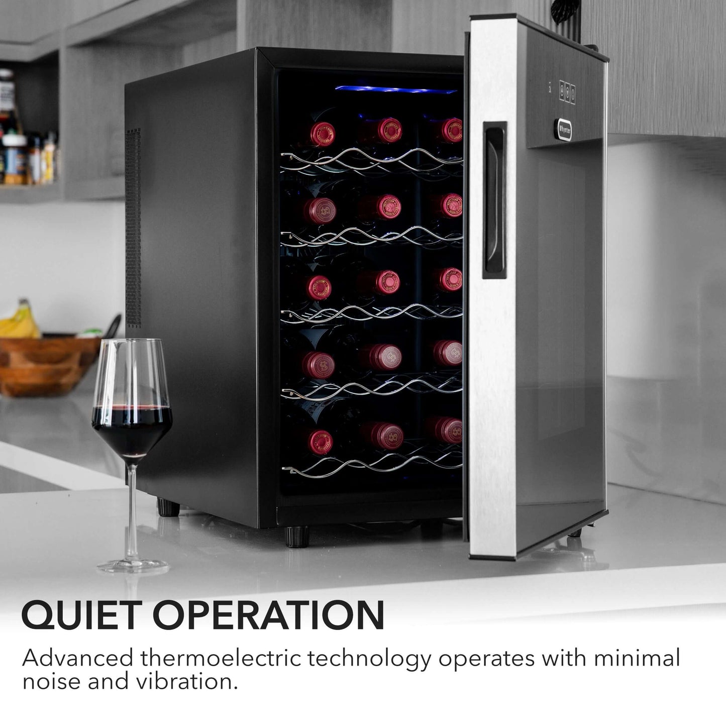 Whynter WC-201TD 20 Bottle Freestanding Thermoelectric Wine Cooler with Mirror Glass Door image of product description