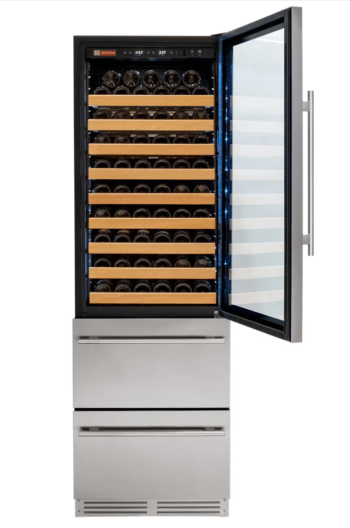 Allavino 108 Bottle Black or Stainless Wine Refrigerator with Two Refrigerated Drawers - Allavino - Buy at Wine Coolers Online