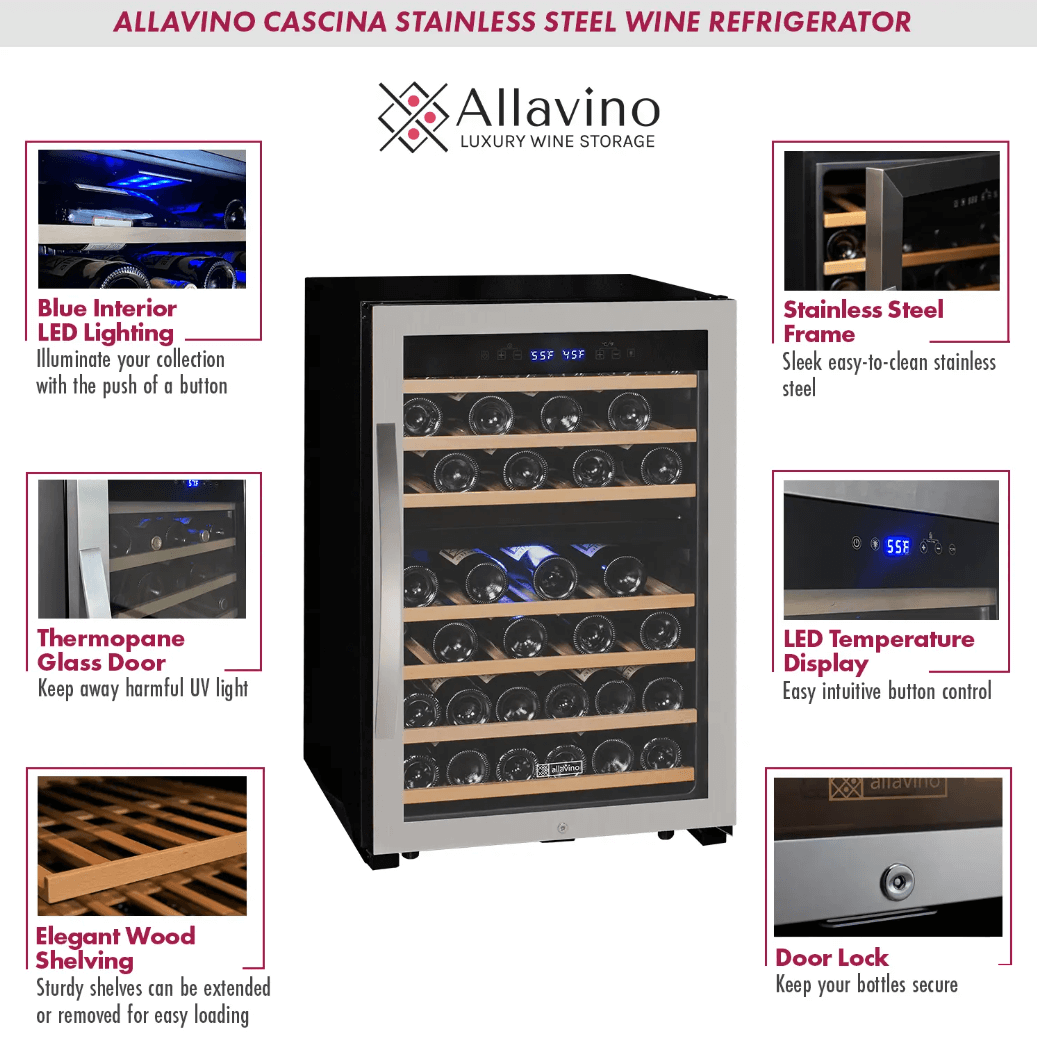 Allavino Cascina Series 47 Bottle Dual Zone Freestanding Wine Cooler Refrigerator with Stainless Steel Door - Allavino - Buy at Wine Coolers Online