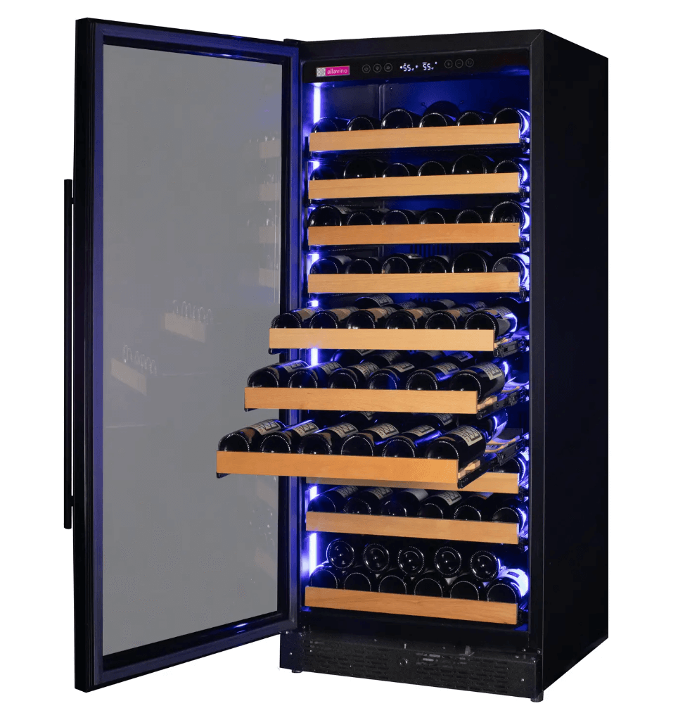 Allavino Reserva Series 119 Bottle 55" Tall Dual Zone Black Glass Wine Refrigerator VSW11955D - 2BG - Allavino - Buy at Wine Coolers Online
