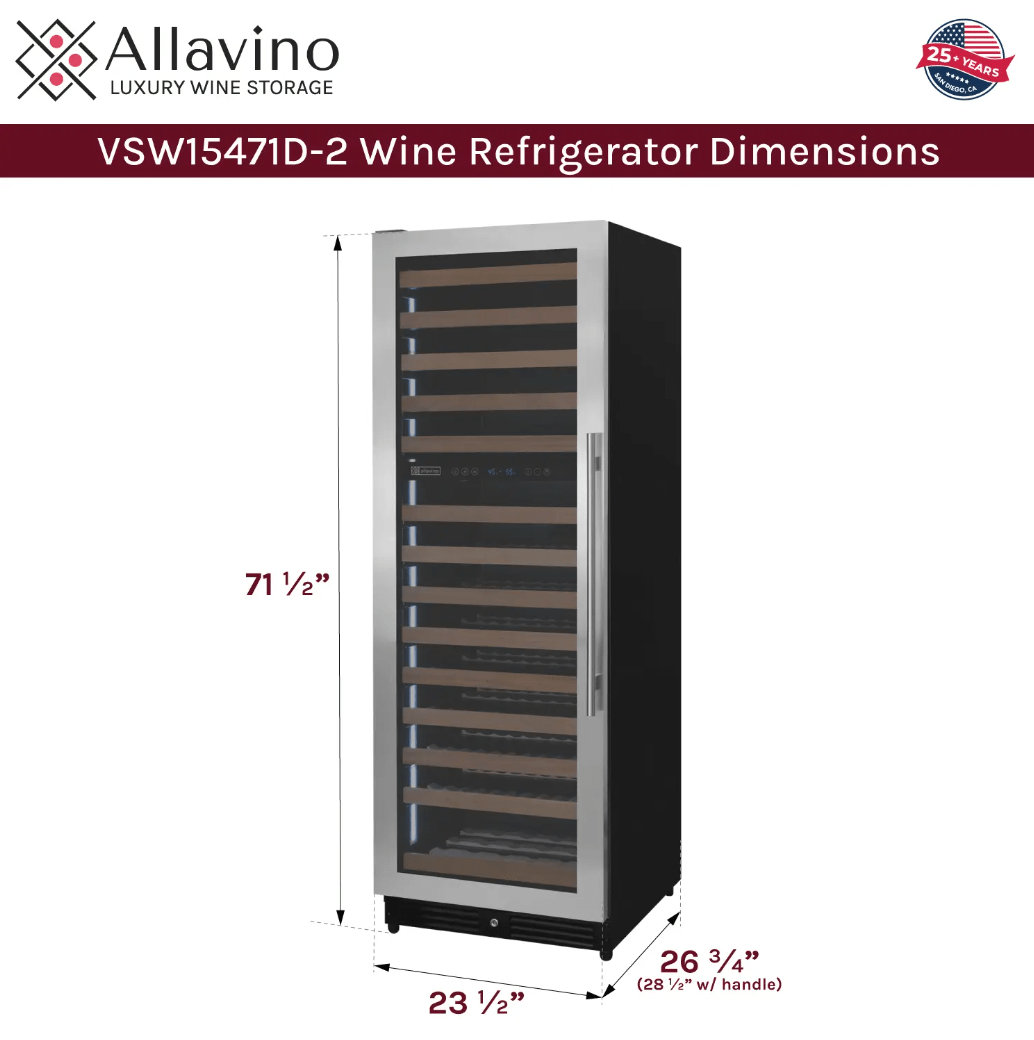Allavino Reserva Series 154 Bottle Dual Zone Built - in Wine Refrigerator with Stainless Steel Door VSW15471D - 2S - Allavino - Buy at Wine Coolers Online