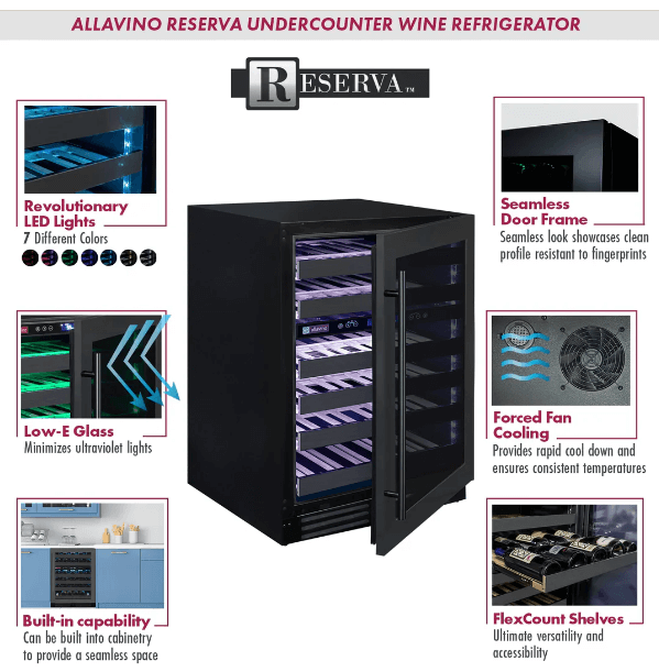 Allavino Reserva Series 50 Bottle Dual Zone Built - in Wine Cooler Refrigerator with Black Stainless Steel Door BDW5034D - 2BSR - Allavino - Buy at Wine Coolers Online