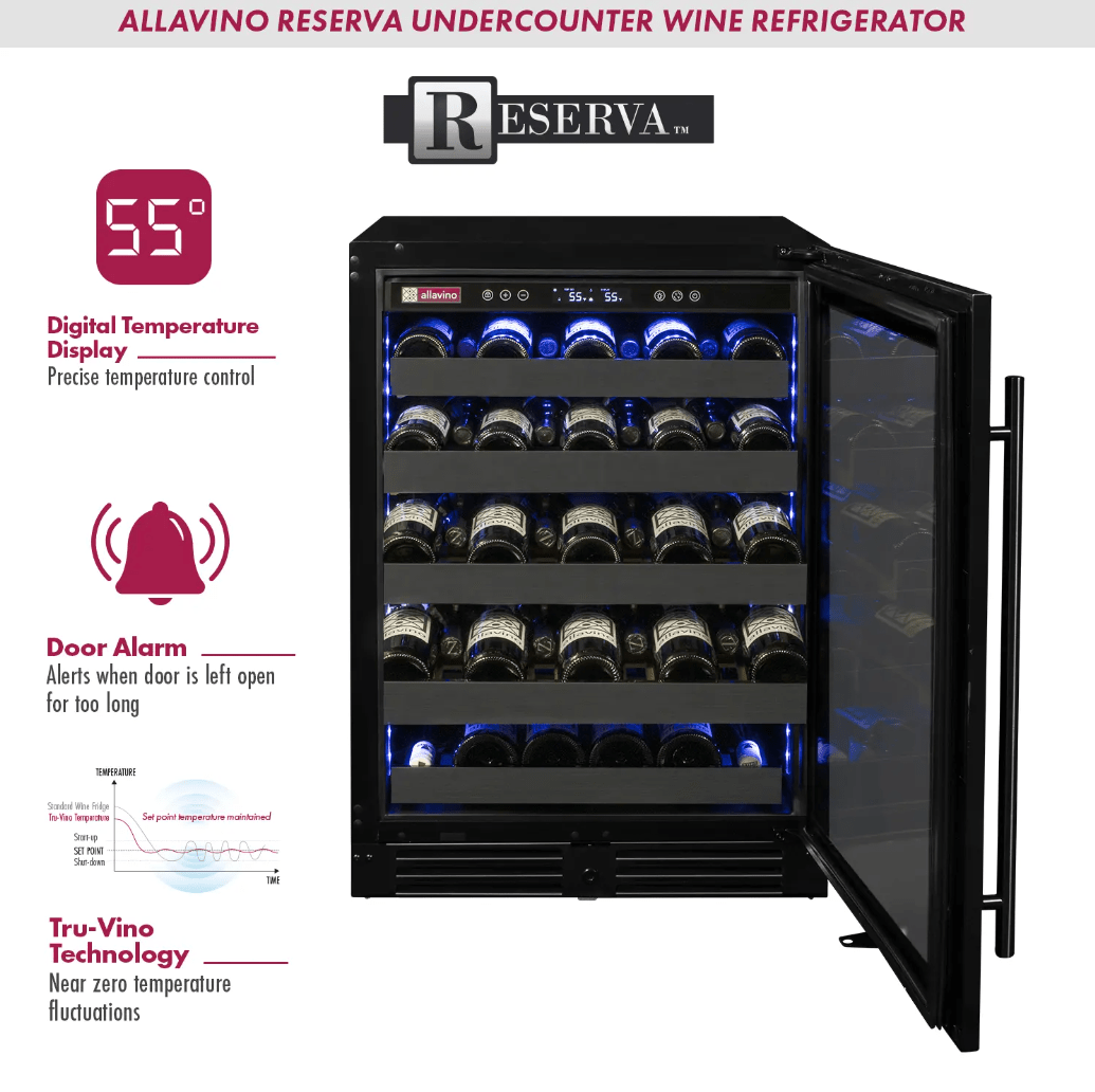 Allavino Reserva Series 50 Bottle Single Zone Built - in Wine Cooler Refrigerator with Black Stainless Door BDW5034S - 1BSL - Allavino - Buy at Wine Coolers Online