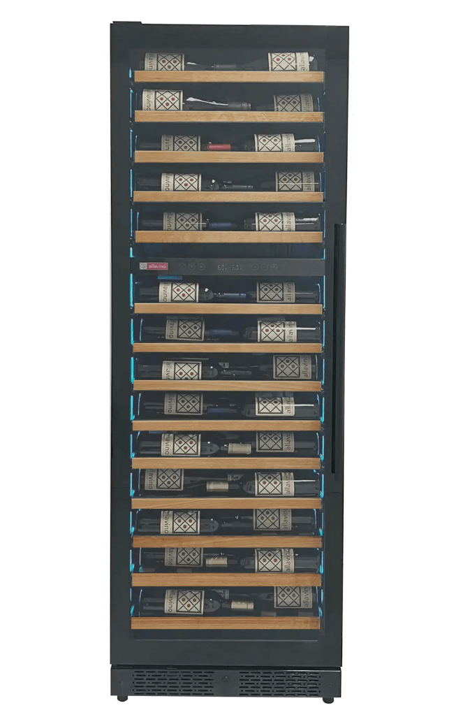 Allavino Reserva Series 67 Bottle 71" Tall Dual Zone Black Shallow Wine Refrigerator with Wood Front Shelves - Allavino - Buy at Wine Coolers Online