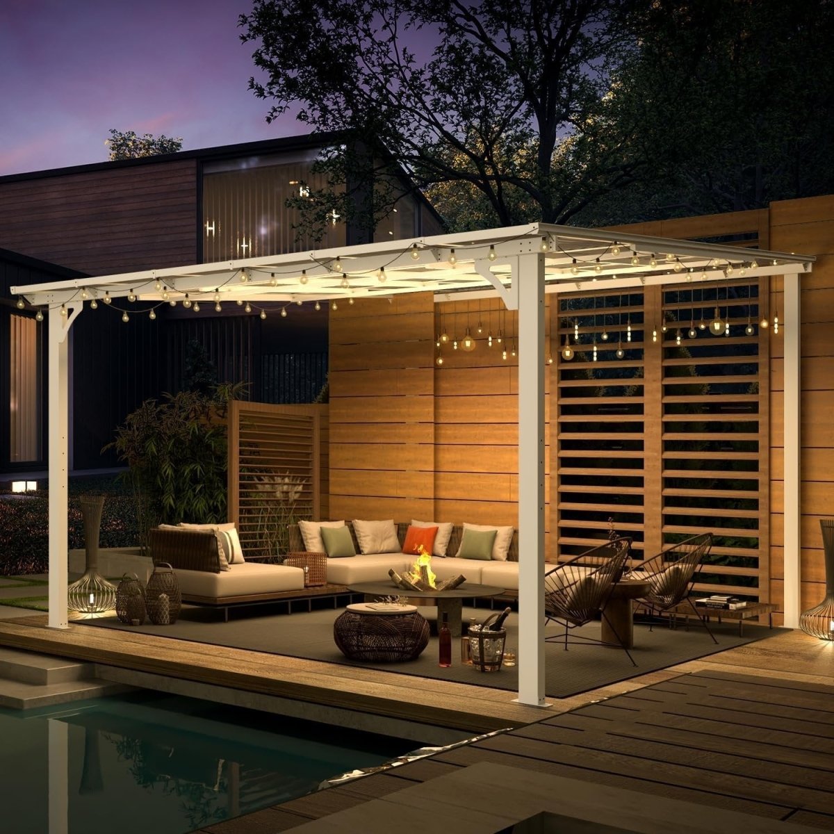 Aecojoy 12 ft x 12 ft White Aluminum Pergola with Canopy - Ezonesglobal - Buy at Wine Coolers Online