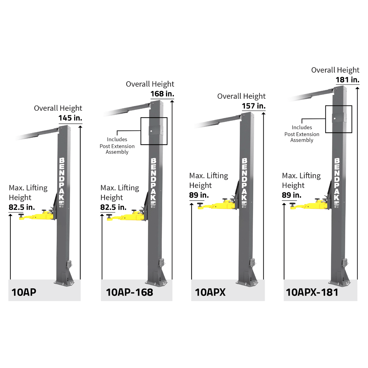 BendPak 10AP - 168 Two Post Car Lift – 10,000 - Lb Capacity – 168″ Extended Height - Ezonesglobal - Buy at Wine Coolers Online
