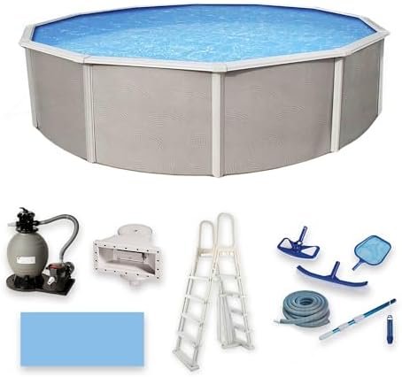 Blue Wave Belize 15 - Feet Round 52 - Inch Deep 6 - Inch Top Rail Metal Wall Swimming Pool Package - Ezonesglobal - Buy at Wine Coolers Online