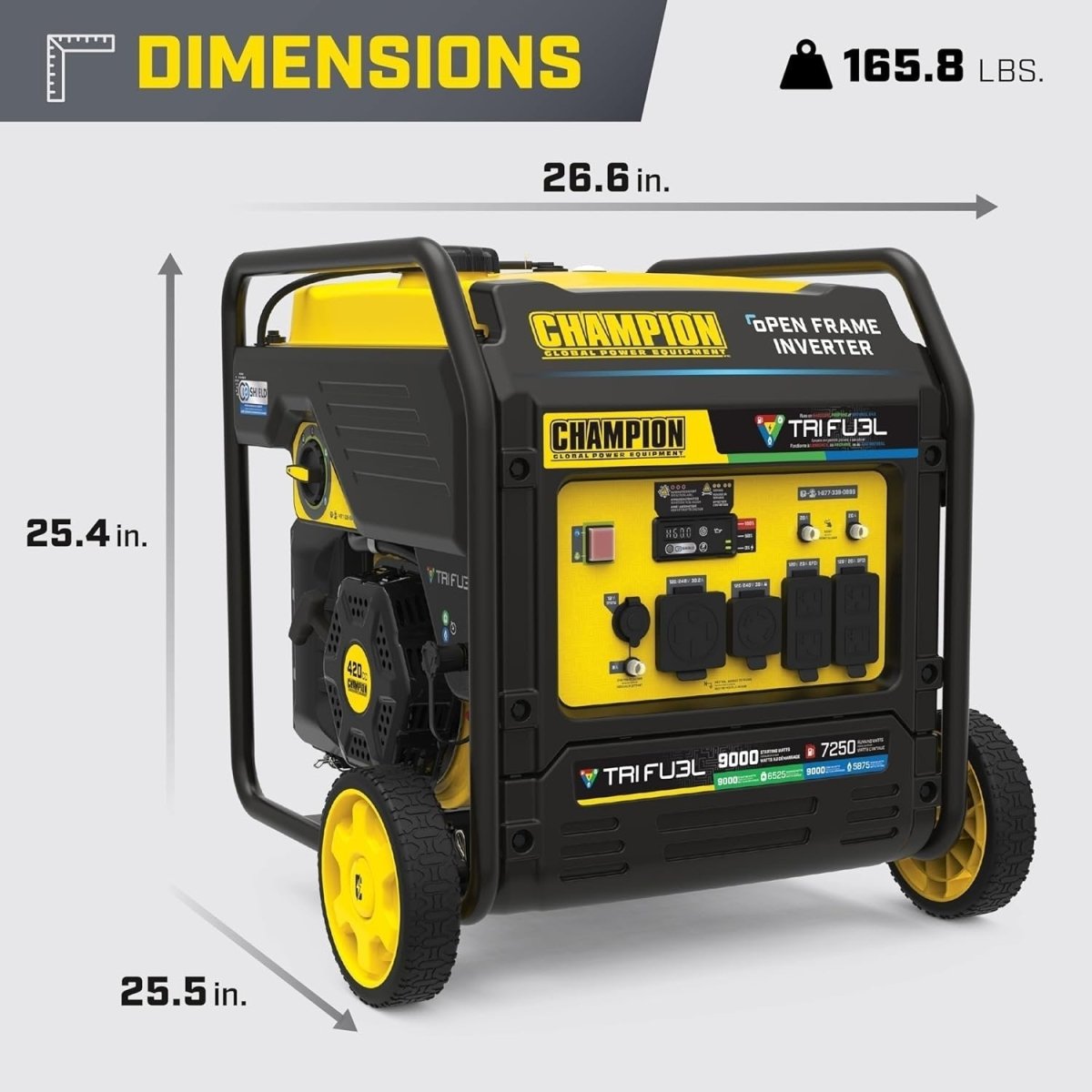 Champion 201176 9000W Tri - Fuel Open Frame Inverter Generator - Ezonesglobal - Buy at Wine Coolers Online