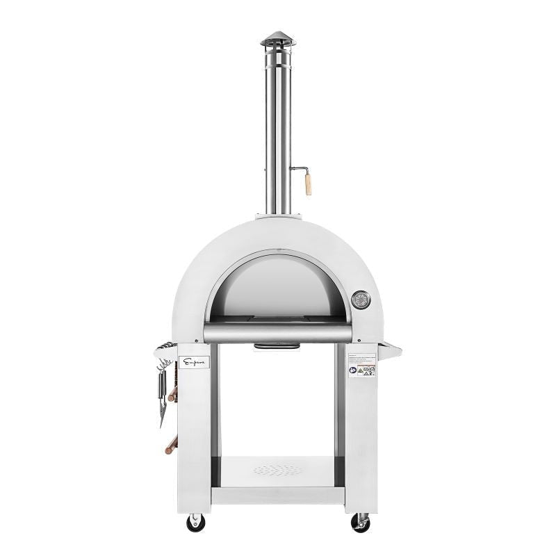 Empava PG06 Outdoor Wood Fired Pizza Oven Stainless Steel Red with Wheels and Accessories - Ezonesglobal - Buy at Wine Coolers Online