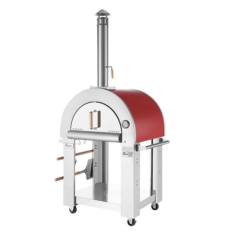 Empava PG06 Outdoor Wood Fired Pizza Oven Stainless Steel Red with Wheels and Accessories - Ezonesglobal - Buy at Wine Coolers Online