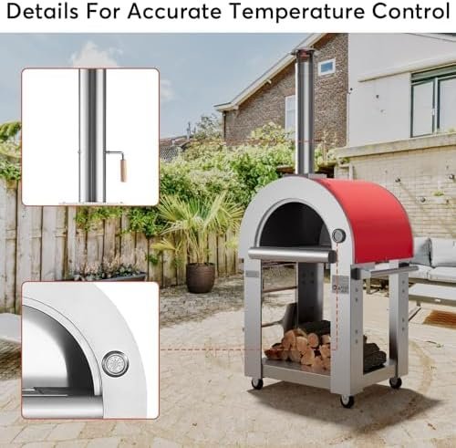 Empava Pizza Oven with Open Shelf and Wheels for Outdoor Kitchen, Wood Fire for Grill & Camping Backyard Party in Stainless Steel, 38.6 Inch, Italian Red - Ezonesglobal - Buy at Wine Coolers Online