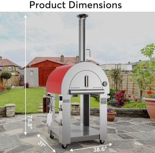 Empava Pizza Oven with Open Shelf and Wheels for Outdoor Kitchen, Wood Fire for Grill & Camping Backyard Party in Stainless Steel, 38.6 Inch, Italian Red - Ezonesglobal - Buy at Wine Coolers Online