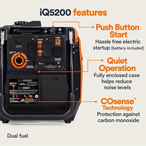 Generac iQ5200 DF 3900 Watt Electric Start Dual Fuel Inverter Generator - Ezonesglobal - Buy at Wine Coolers Online