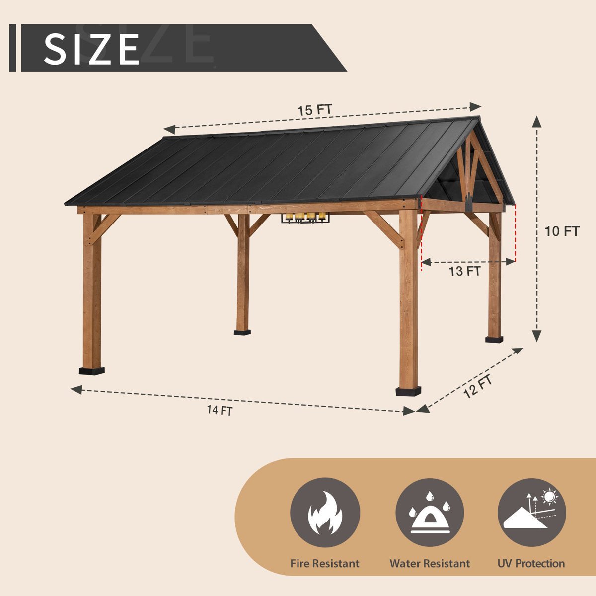 JOYSIDE 15 ft. x 13 ft. Solid Cedar Wood Outdoor Patio Hardtop Gazebo - Ezonesglobal - Buy at Wine Coolers Online