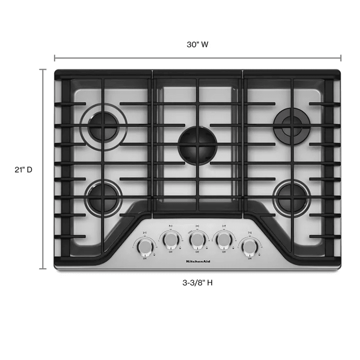 KitchenAid 30″ 5 - Burner Gas Cooktop KCGS350ESS - Ezonesglobal - Buy at Wine Coolers Online