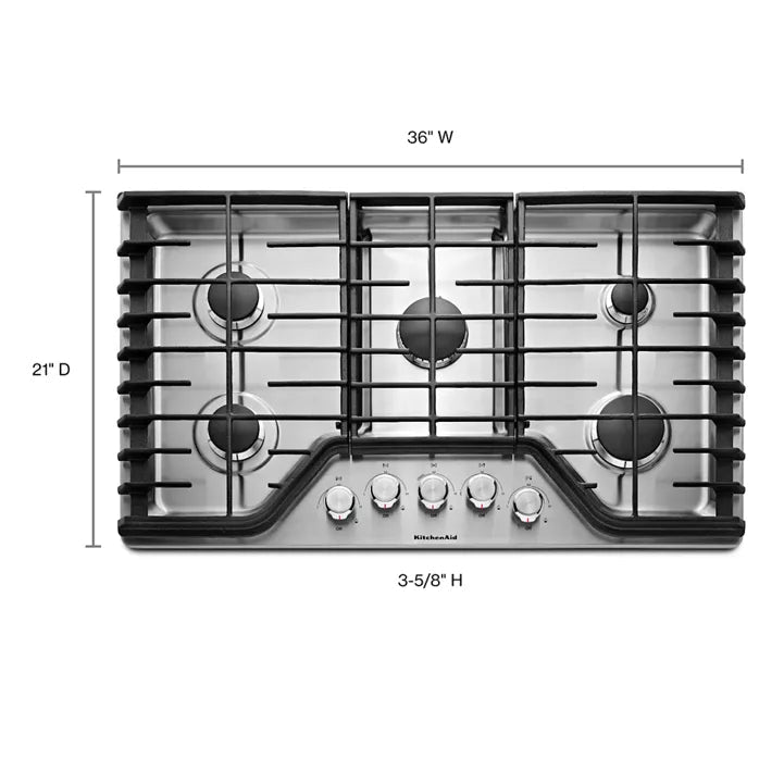 KitchenAid 36″ 5 - Burner Gas Cooktop KCGS356ESS - Ezonesglobal - Buy at Wine Coolers Online