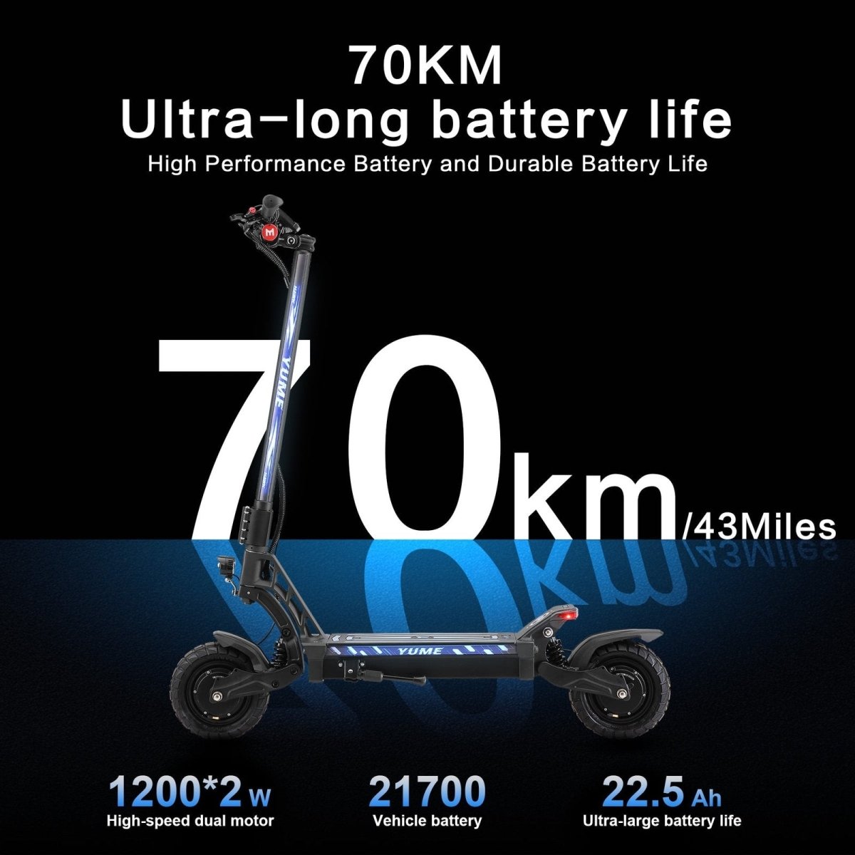 M YUME SCOOTER Hawk Dual Motor Electric Scooters for Adults 2400W 43MPH 43Miles Long Rang E - Scooter - Ezonesglobal - Buy at Wine Coolers Online