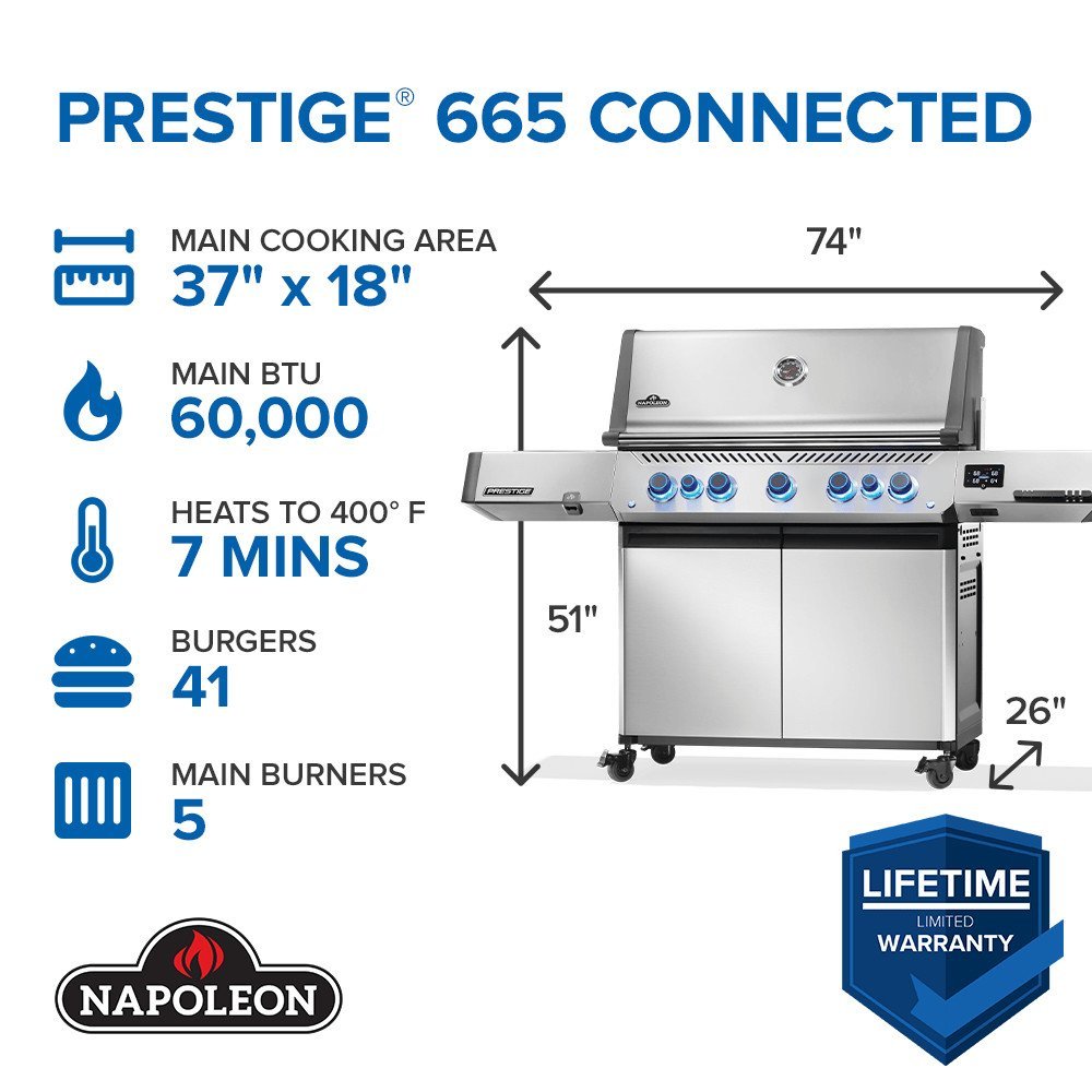 Napoleon Prestige 665 Connected, Gas Grill with Infrared Side and Rear Burner - Ezonesglobal - Buy at Wine Coolers Online